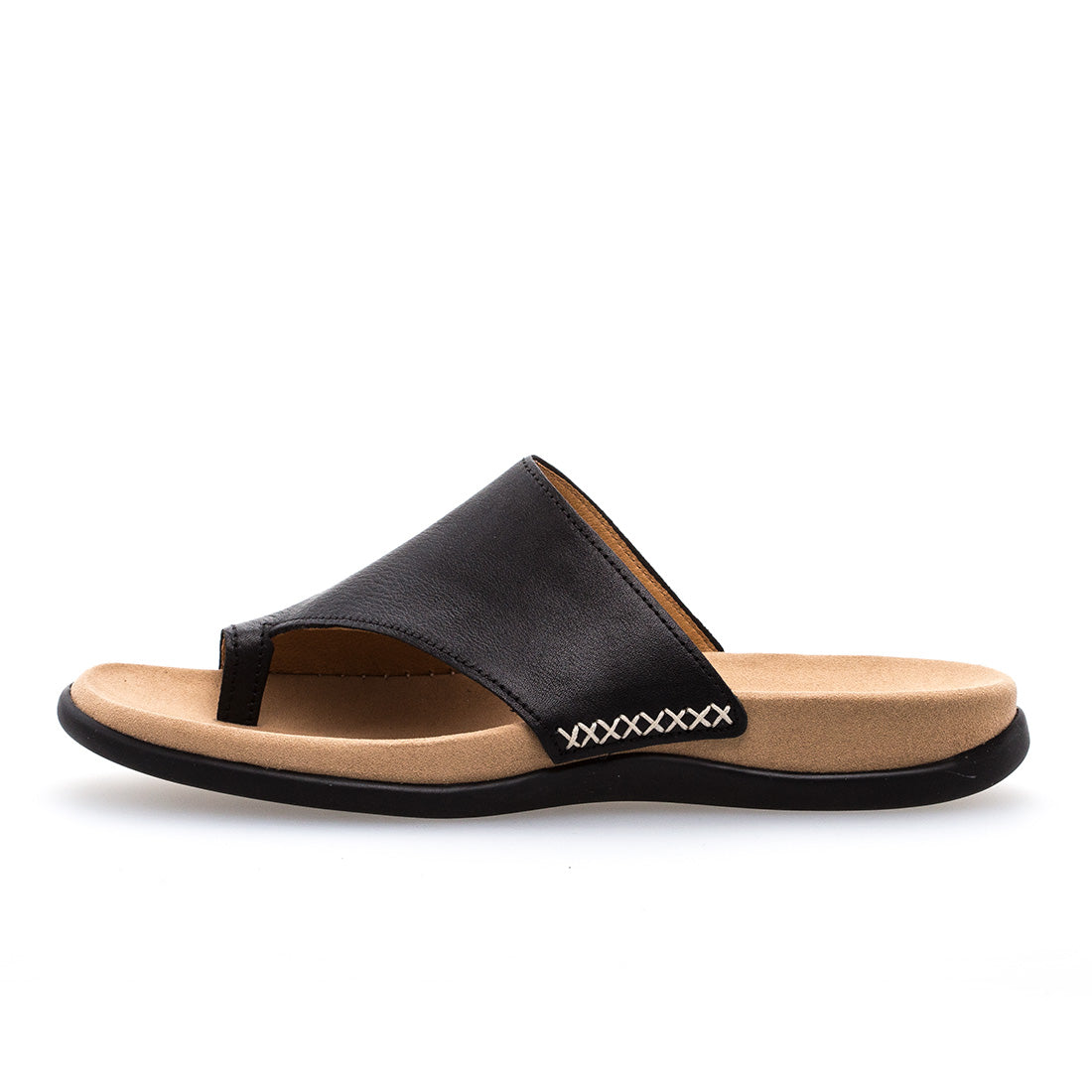 GABOR black leather with t? strap,