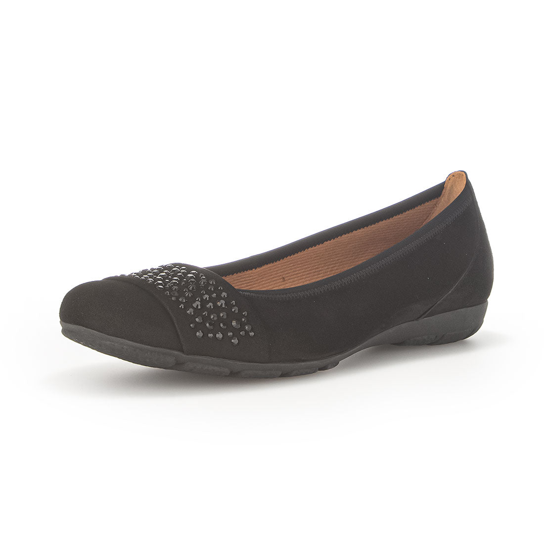 GABOR Black suede ballerina with black stones,