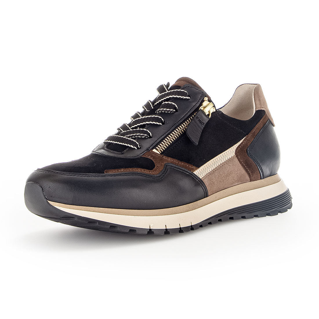 GABOR Black + brown leather/suede sneaker,