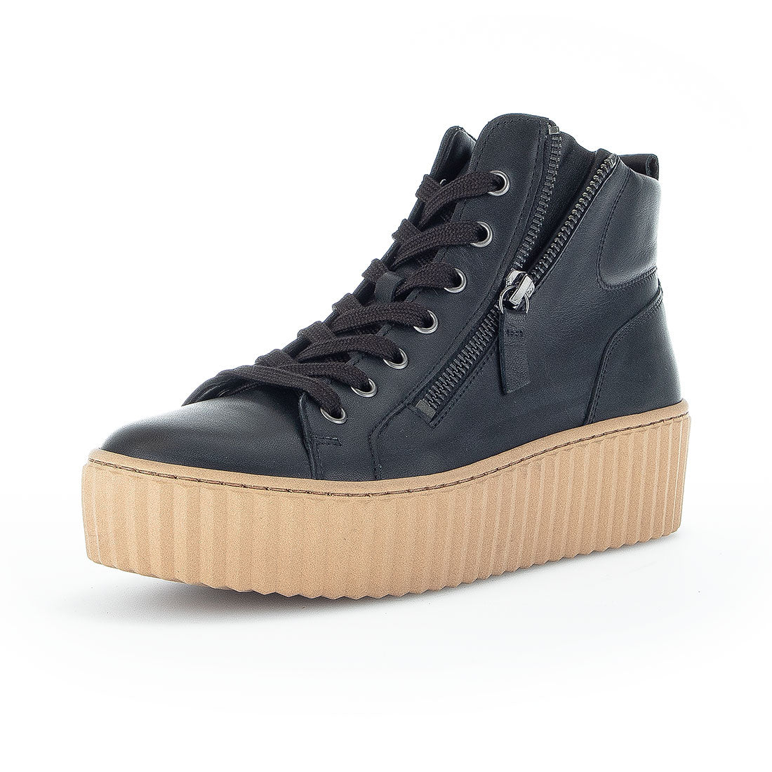 GABOR Black leather sneaker with laces,