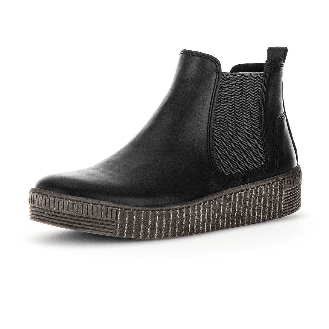 GABOR Black leather boot with elastic on the side,