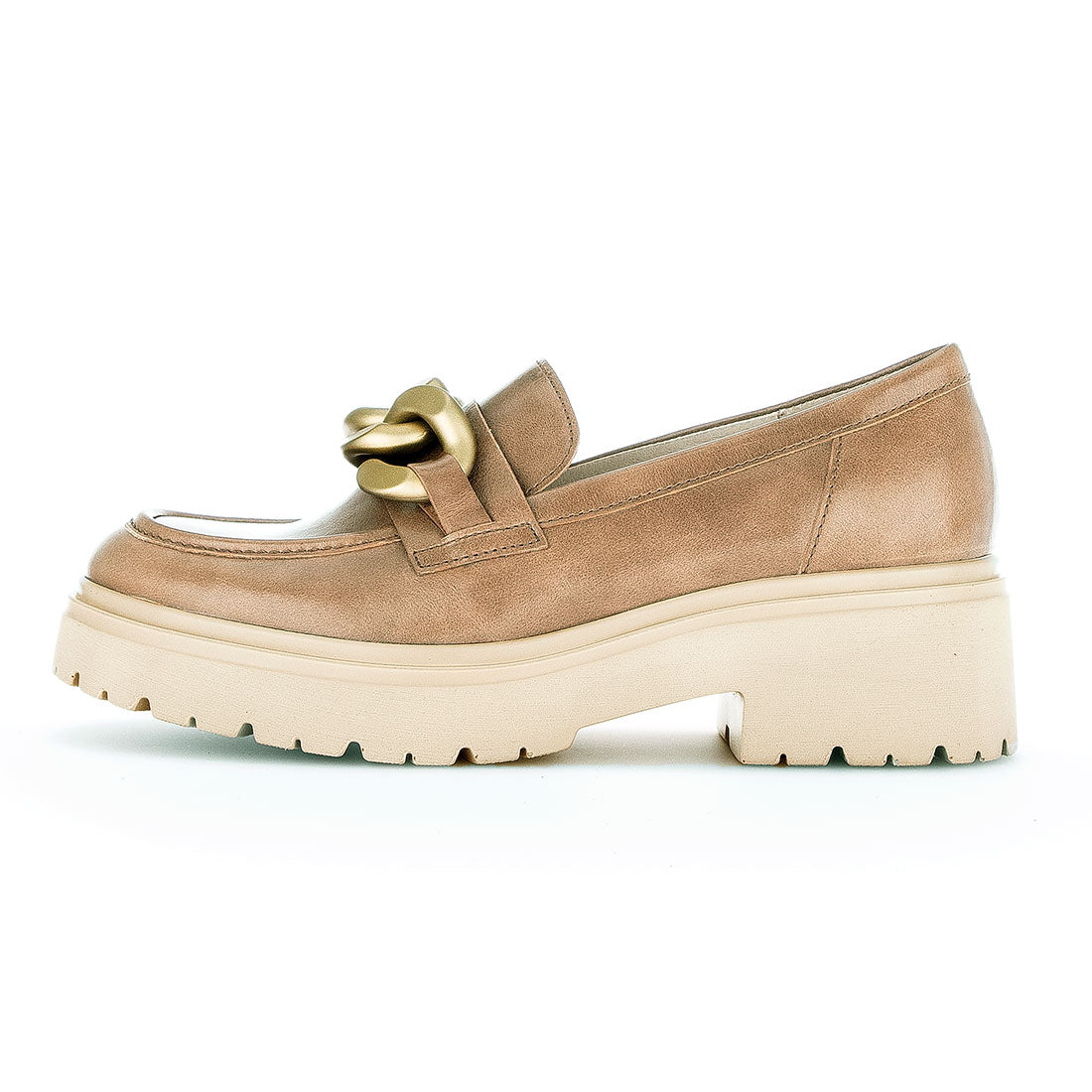 GABOR Light brown leather loafer matte gold chain,