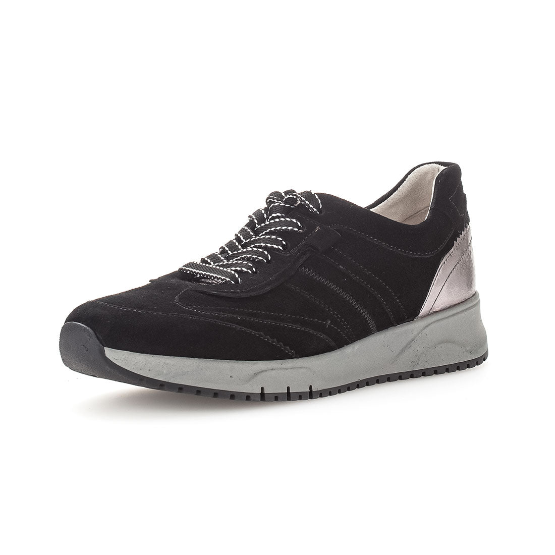 GABOR Black suede sneaker with laces,