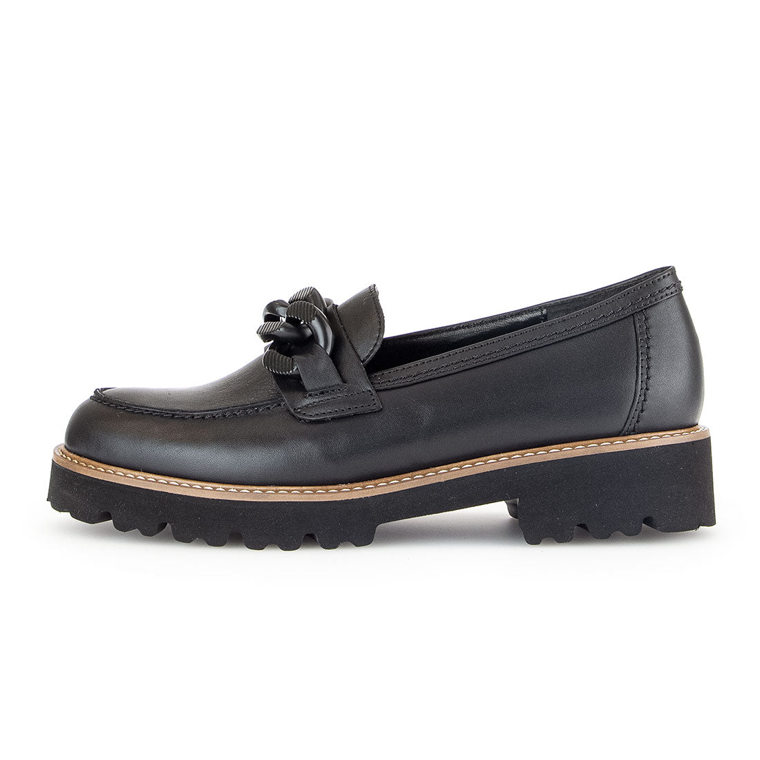 GABOR black leather loafer with black bit,