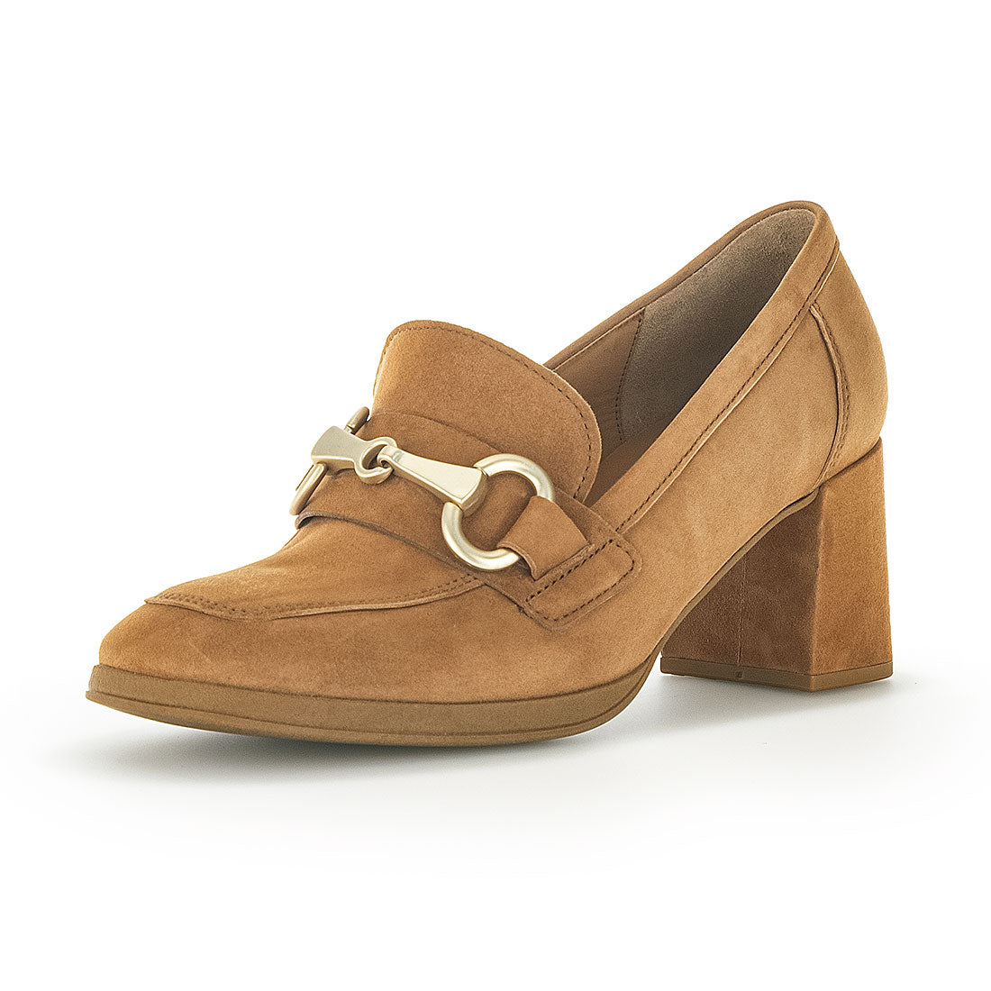 GABOR Camel suede loafer with gold bit,
