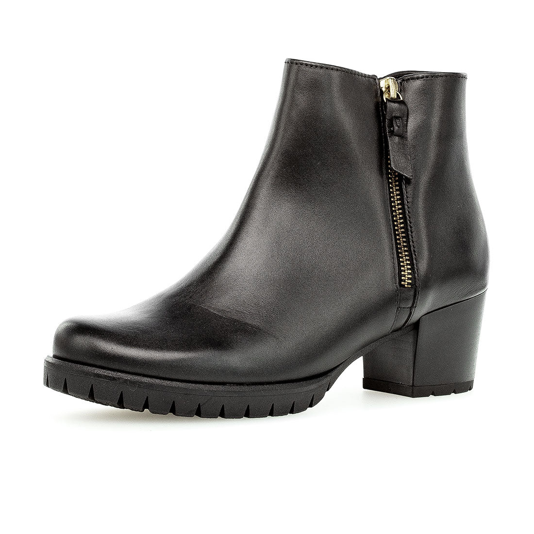 GABOR Black leather boot with gold zipper,