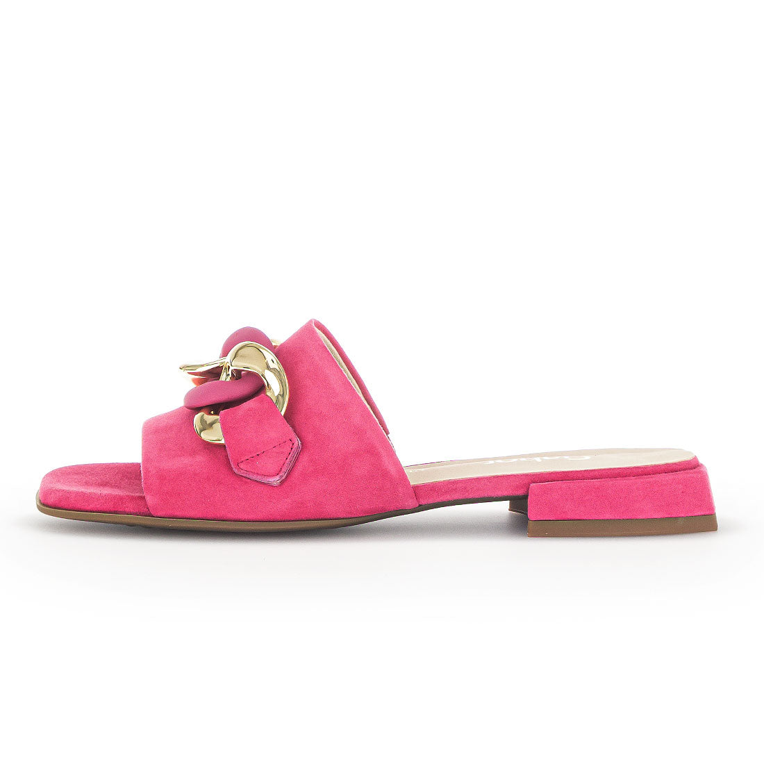 GABOR Pink suede sandal with gold buckle,