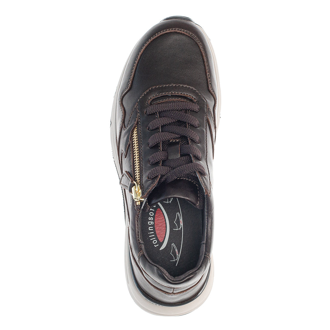 ROLLINGSOFT Brown leather sneaker with zipper + laces,