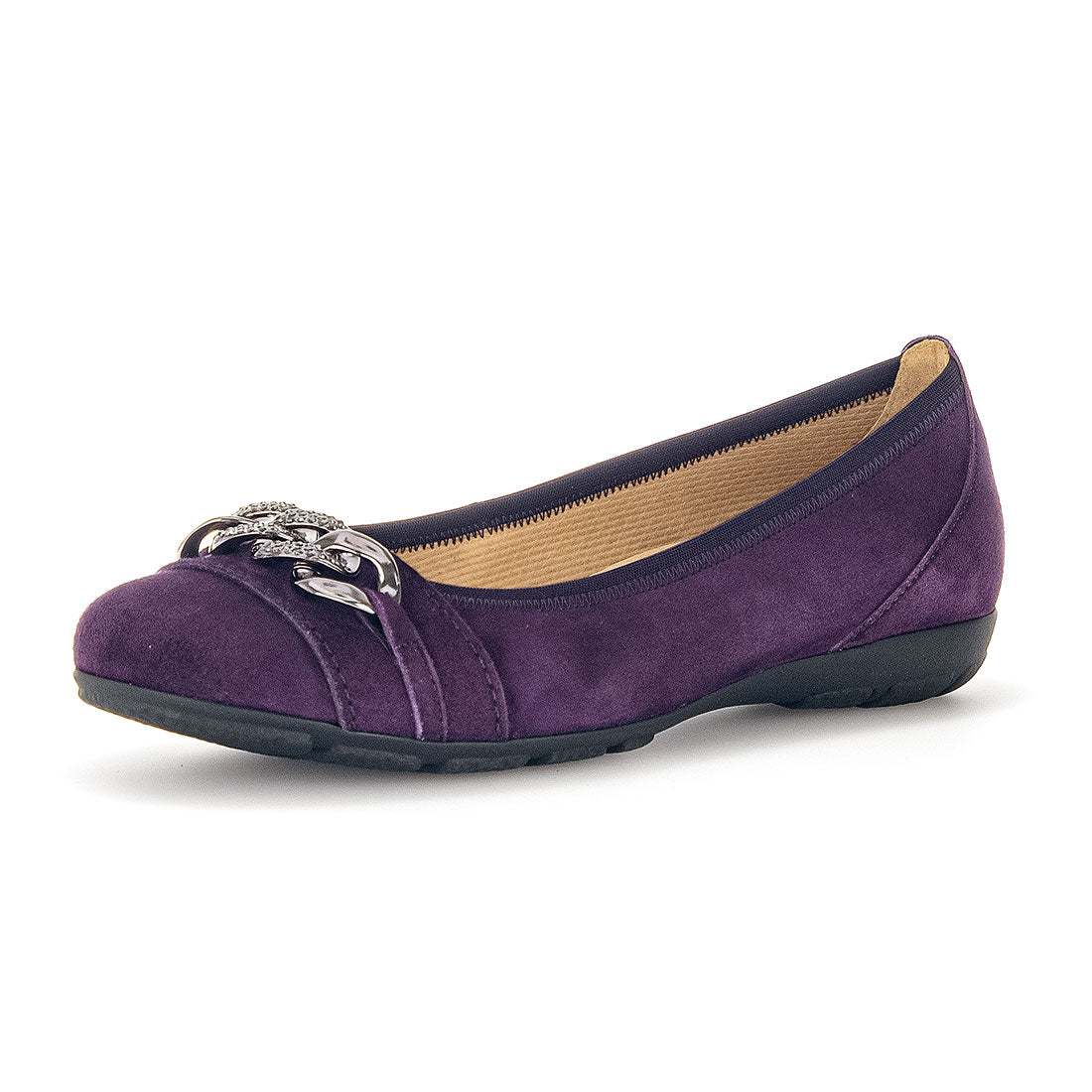 GABOR Purple suede ballerina with chain,