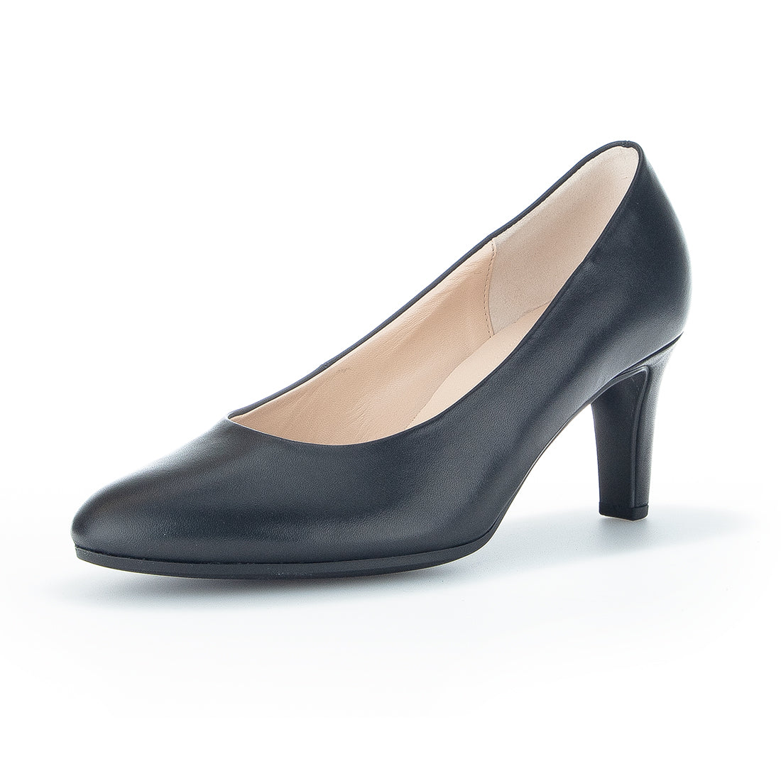 GABOR Black leather pump with 6 cm heel,