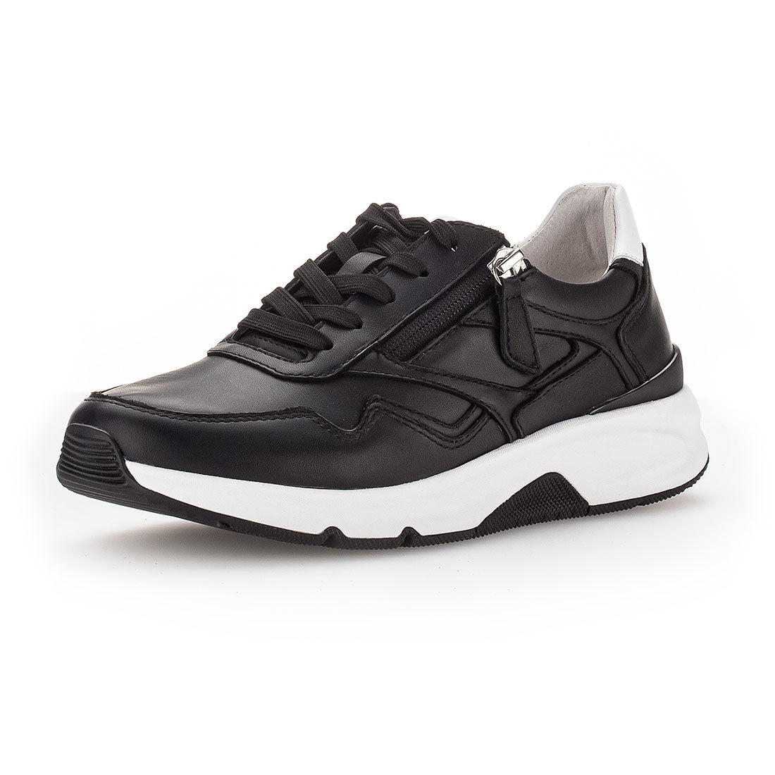 ROLLINGSOFT Black leather sneaker zipper + lace,