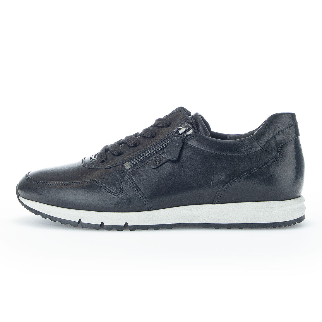 GABOR Black leather sneaker with laces + zipper,