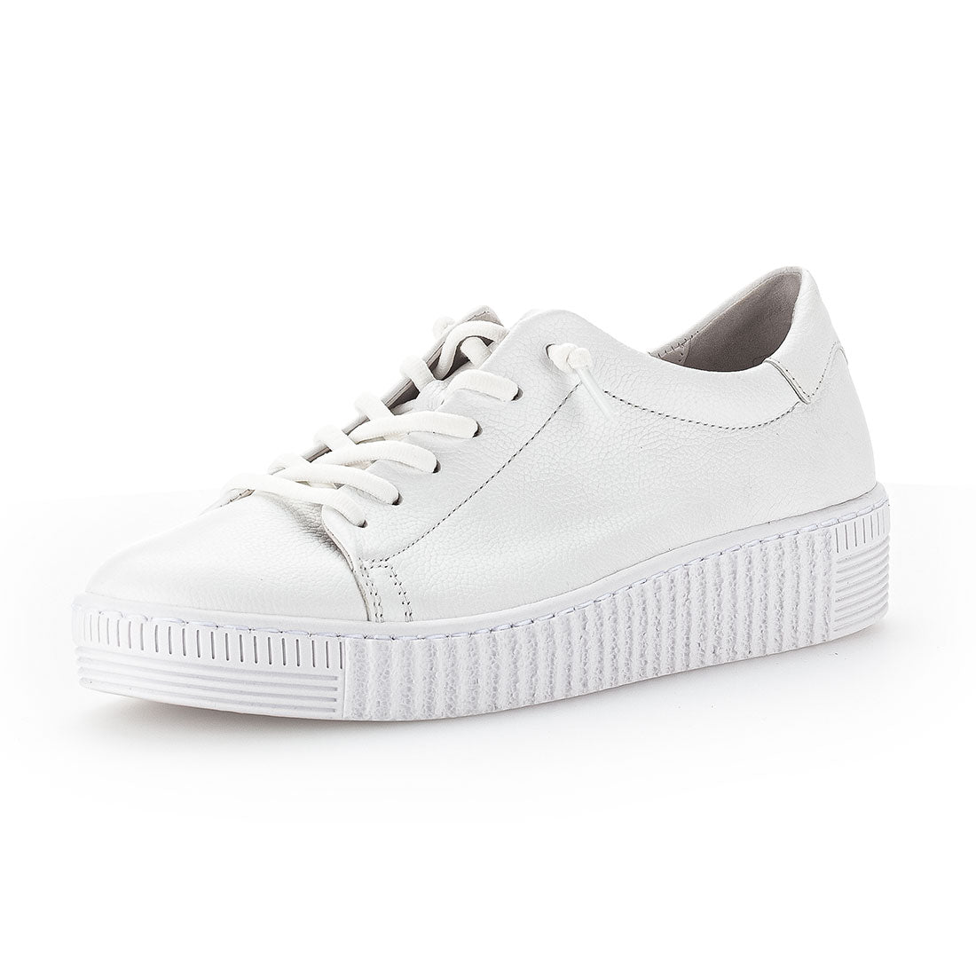GABOR White leather sneaker with elastic laces,
