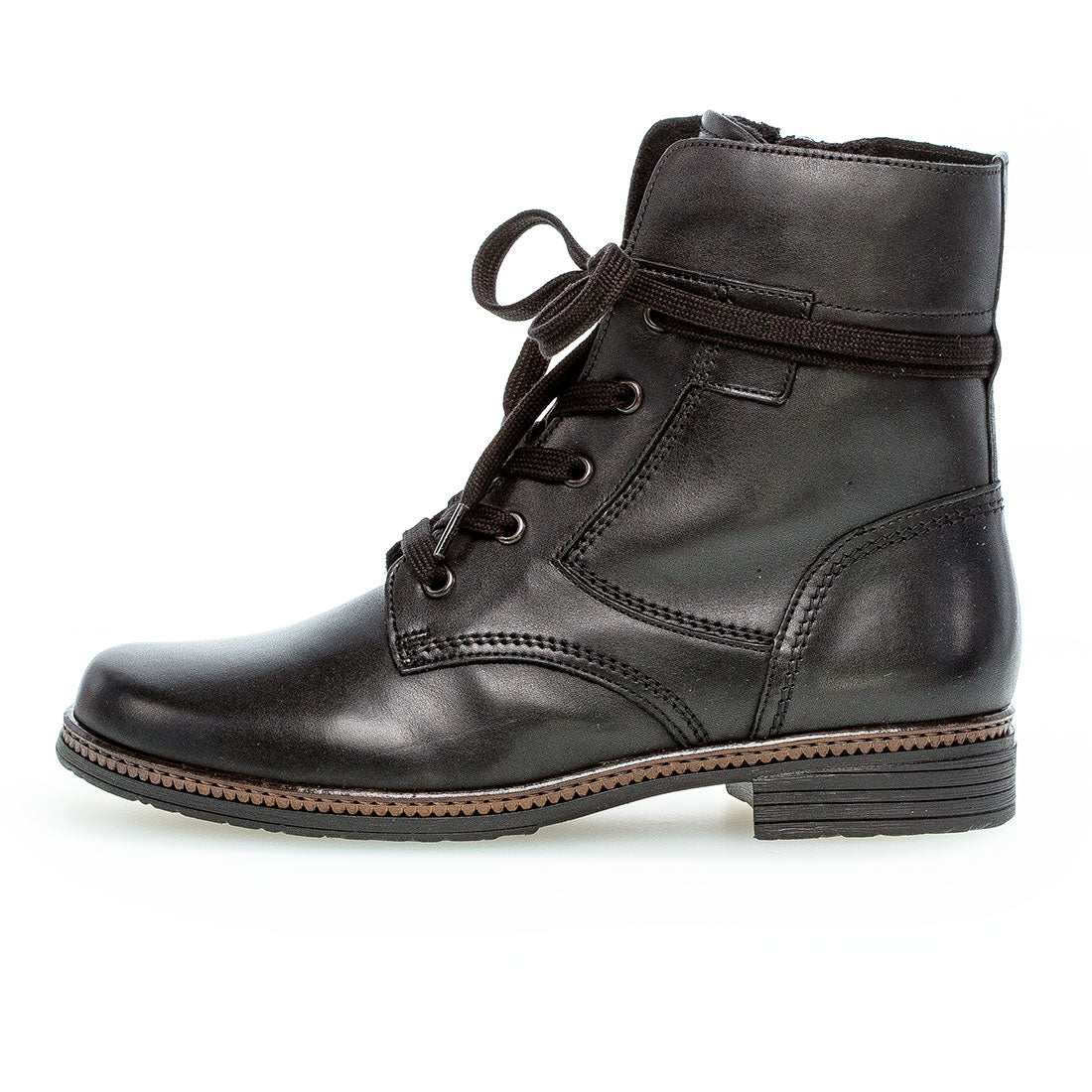 GABOR Black leather lace-up boot with zipper,