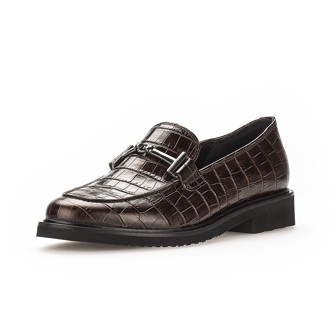 GABOR Brown embossed leather loafer,