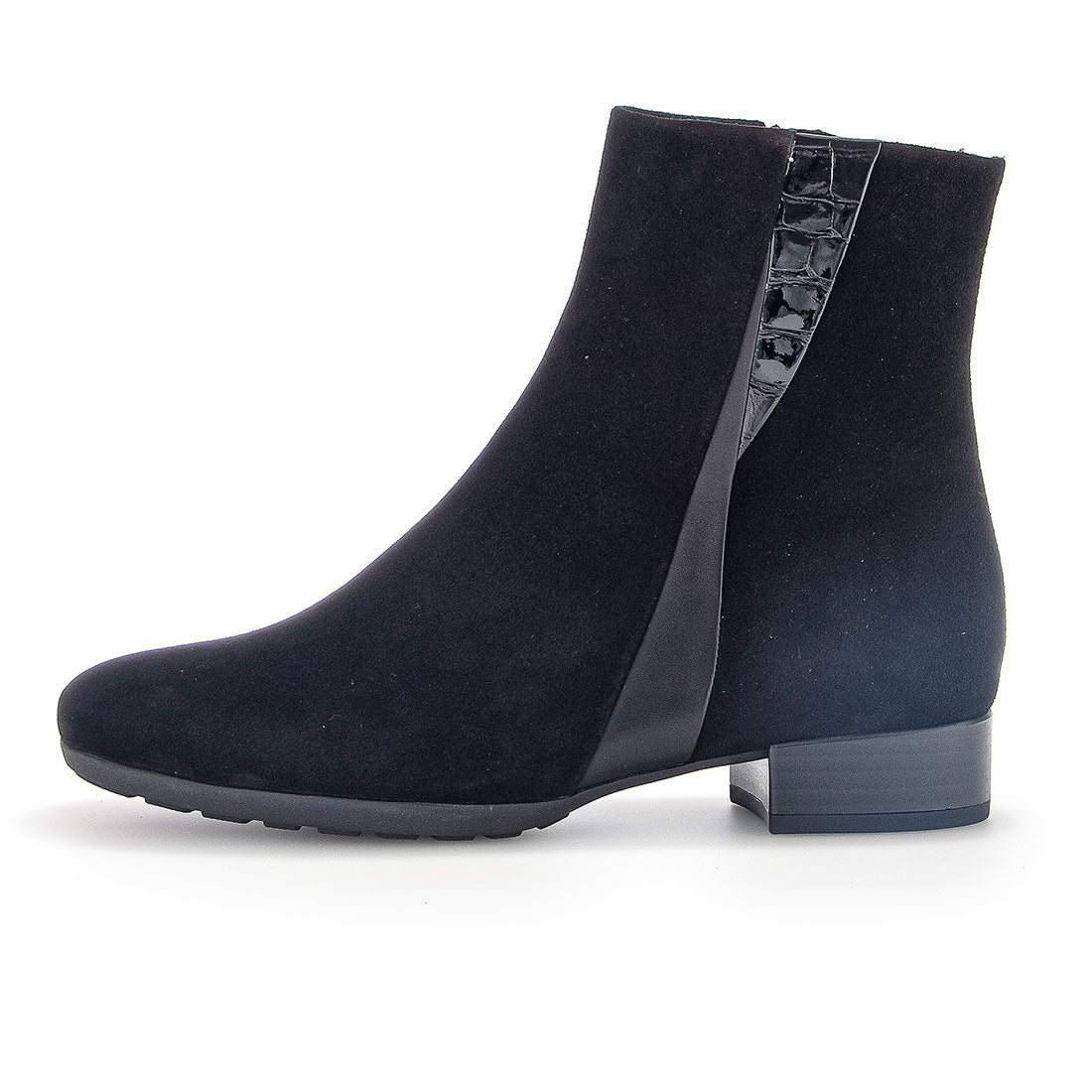GABOR Black suede boot with leather + lacquer,