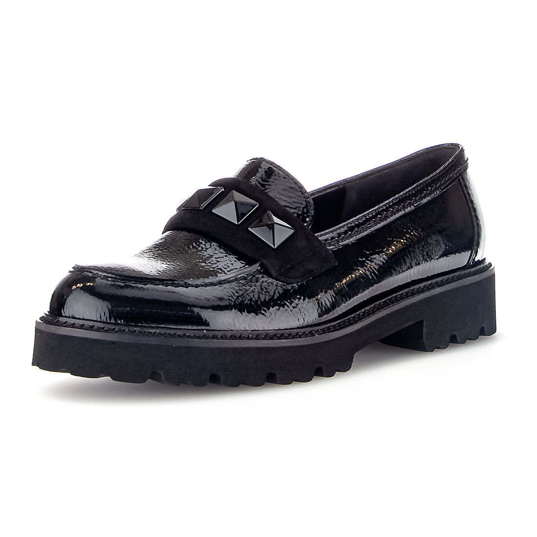 GABOR black lacquer loafer,