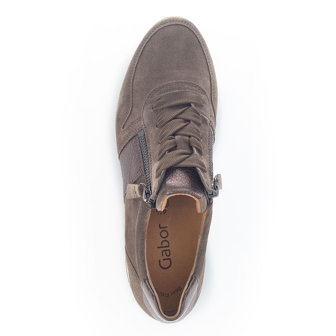 GABOR Brown suede sneaker with leather detail,