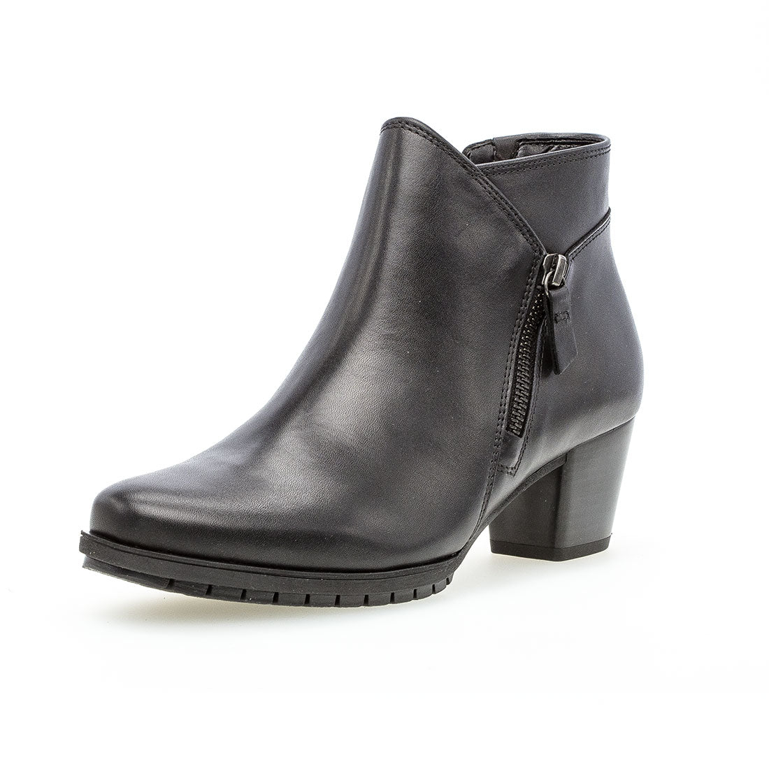 GABOR Black leather boot with decorative zipper,