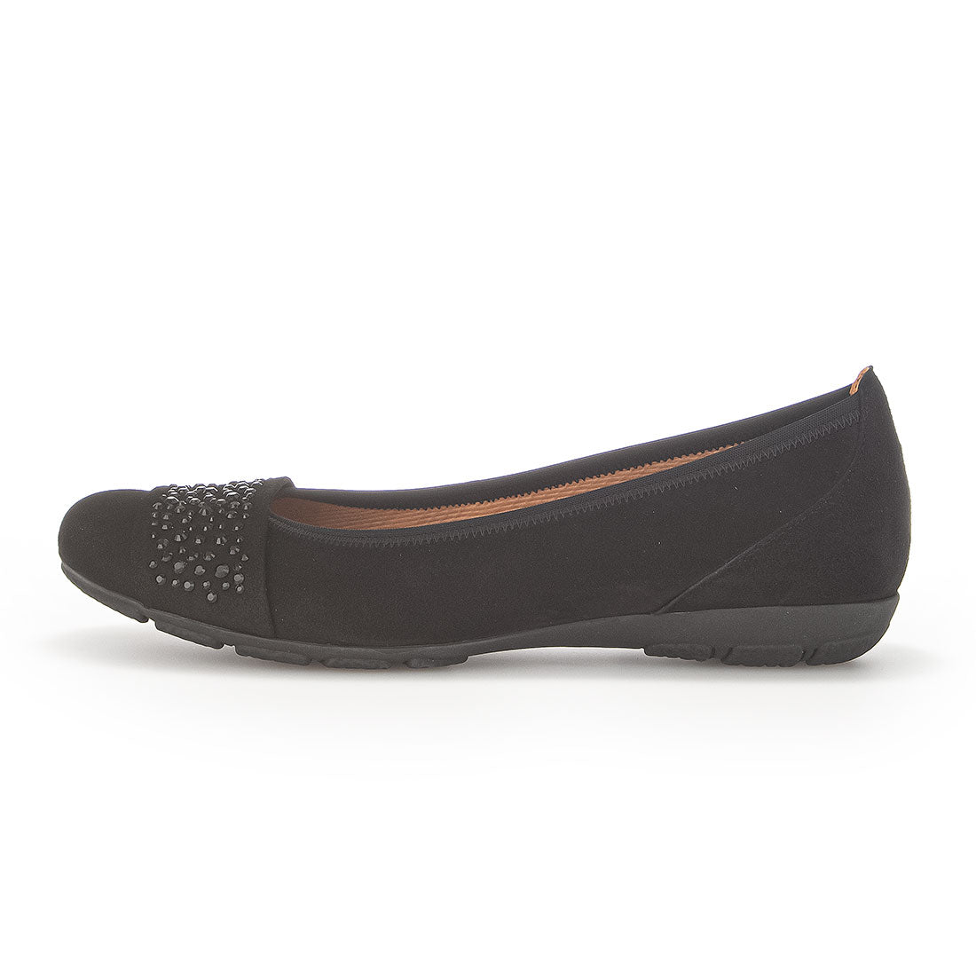 GABOR Black suede ballerina with black stones,