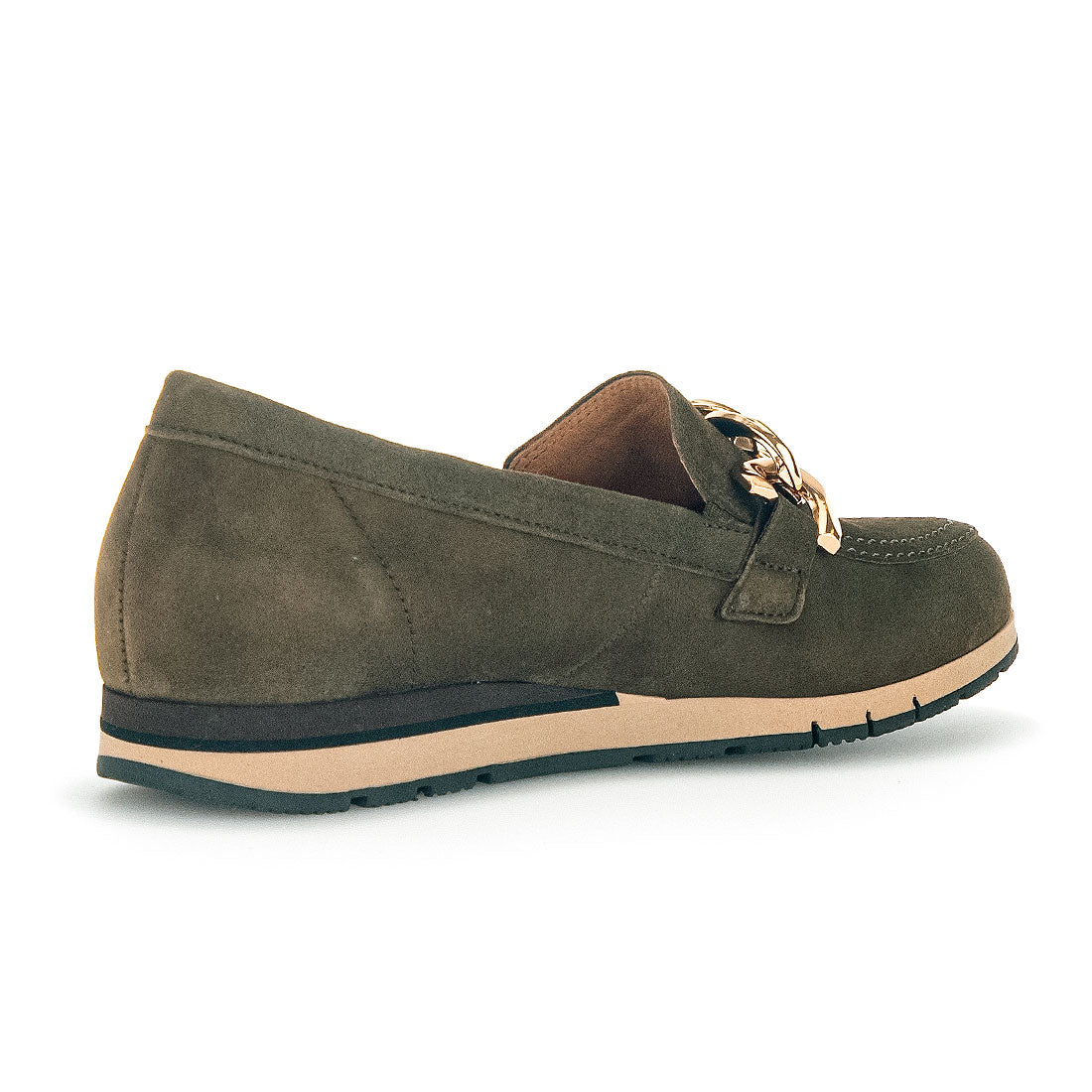 GABOR Olive green suede loafer with buckle,