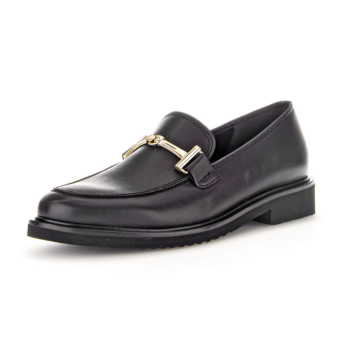 GABOR Black leather loafer with gold bit,