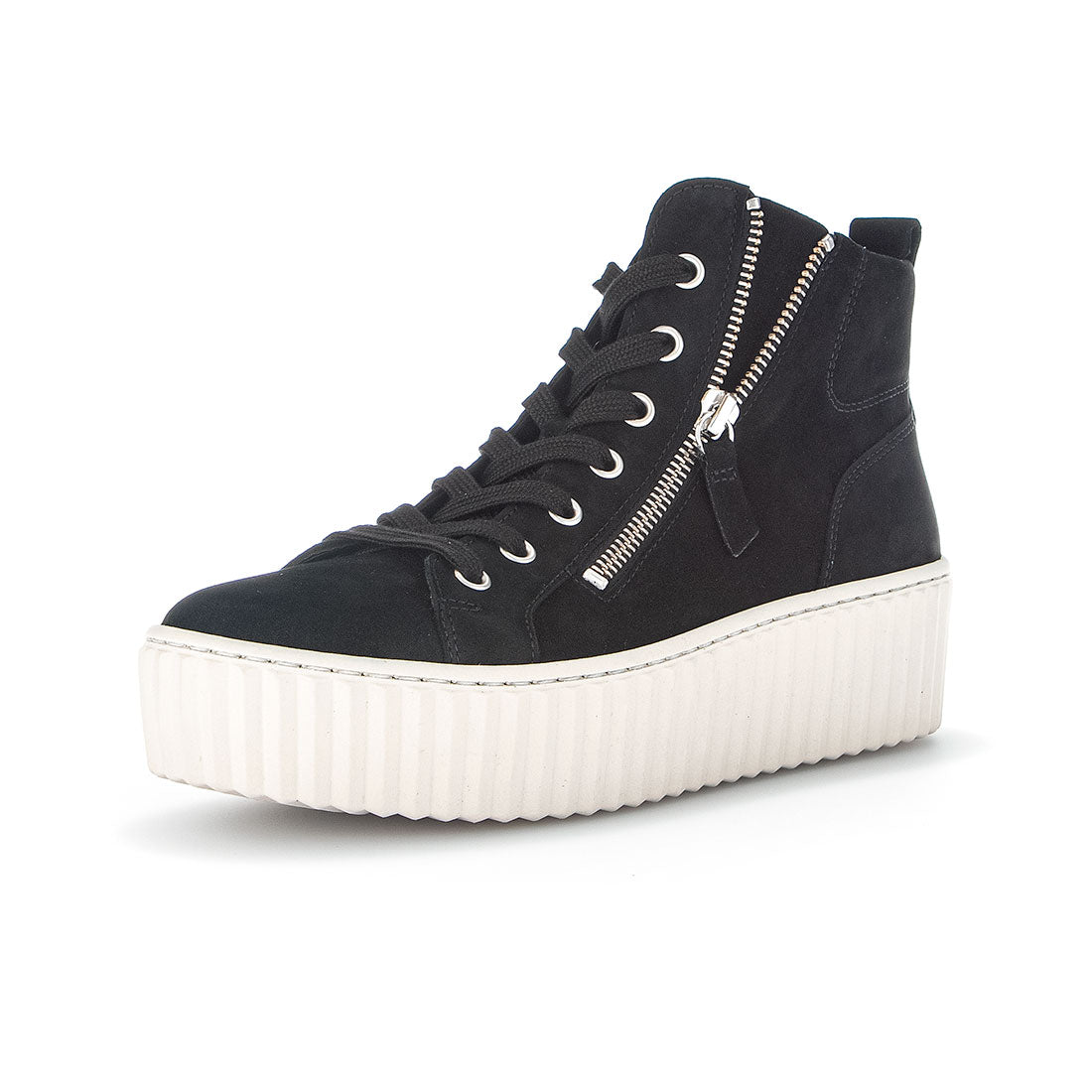 GABOR Black nubuck boot lace + zipper,