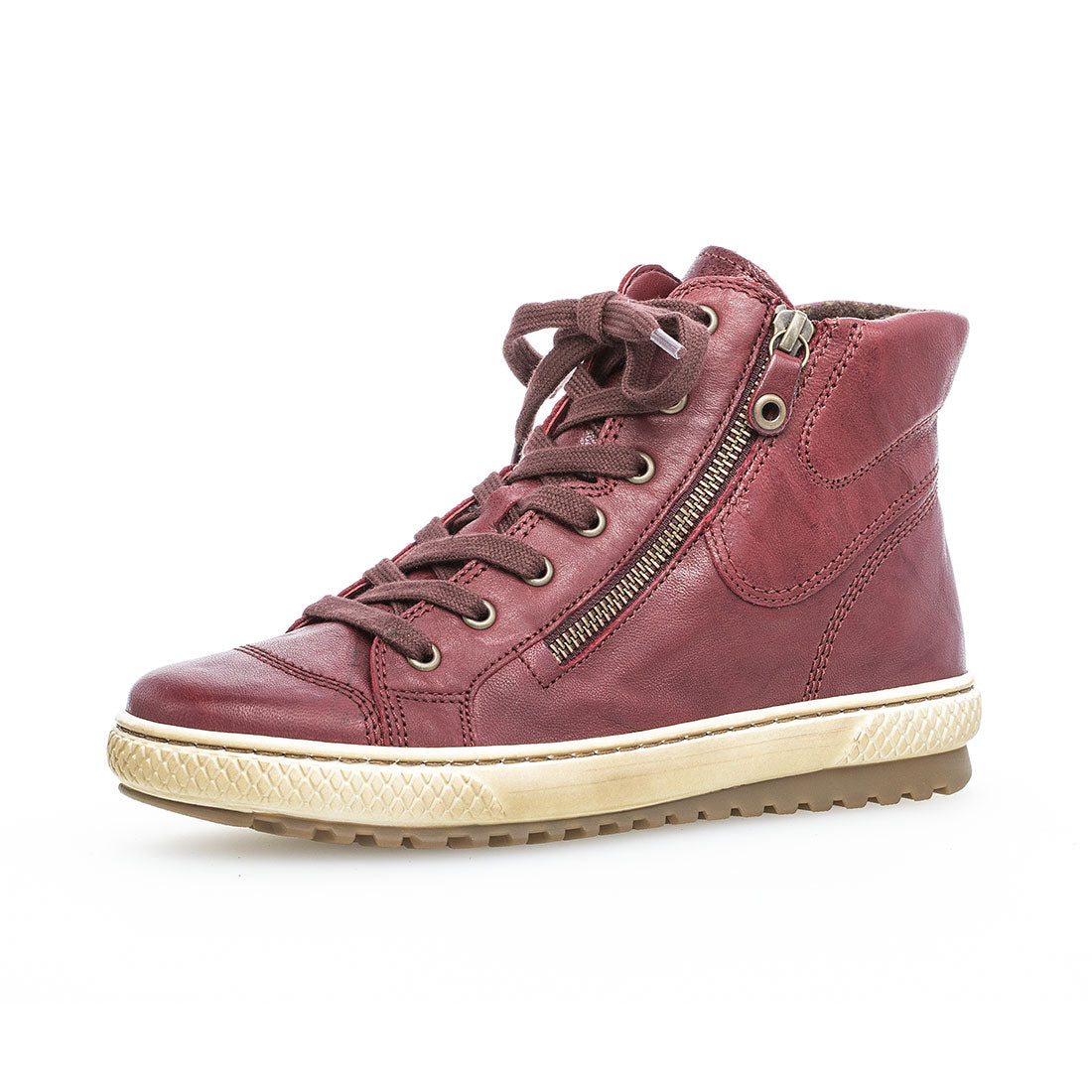 GABOR Dark red leather with laces and zipper,