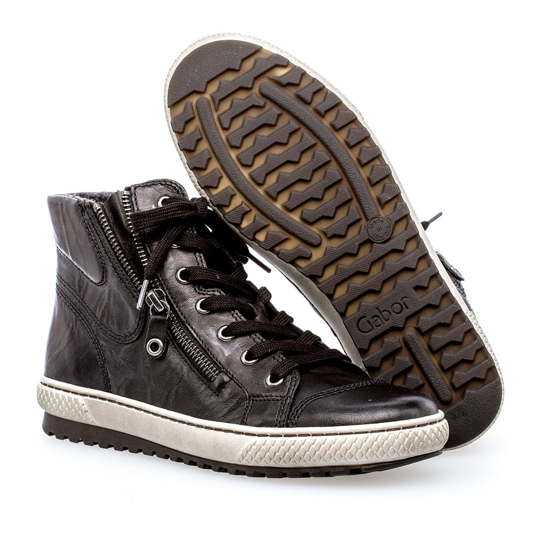 GABOR Black leather with lace and zipper,