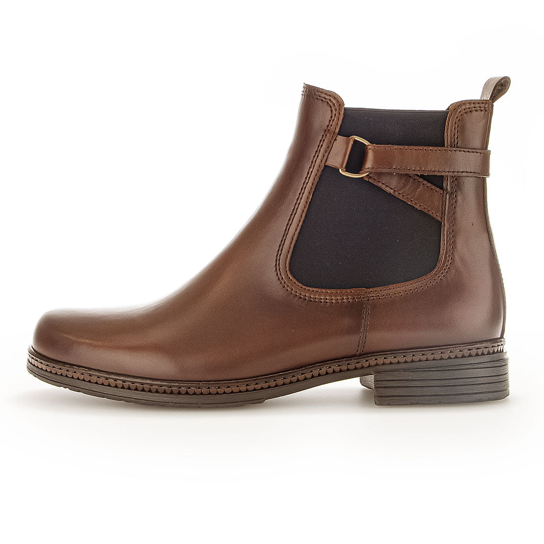 GABOR Brown leather boot with blue elastic,