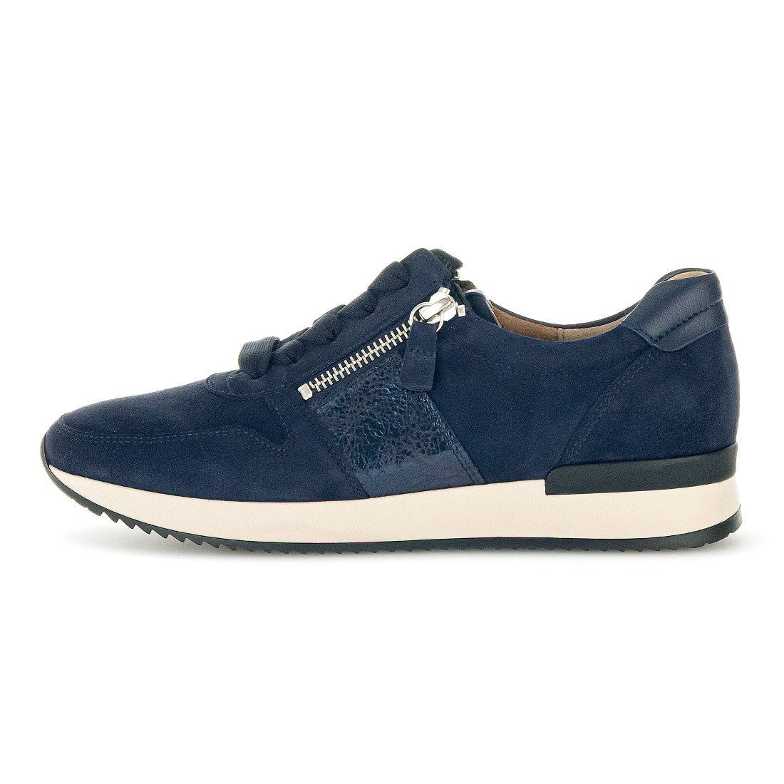 GABOR Blue suede sneaker zipper + lace,