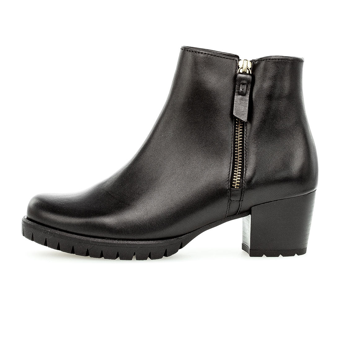 GABOR Black leather boot with gold zipper,