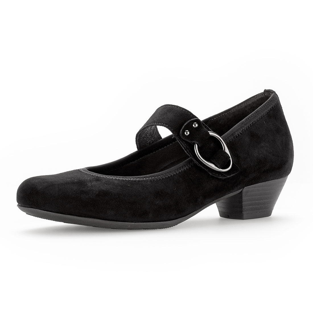 GABOR Black suede pump with Velcro strap,