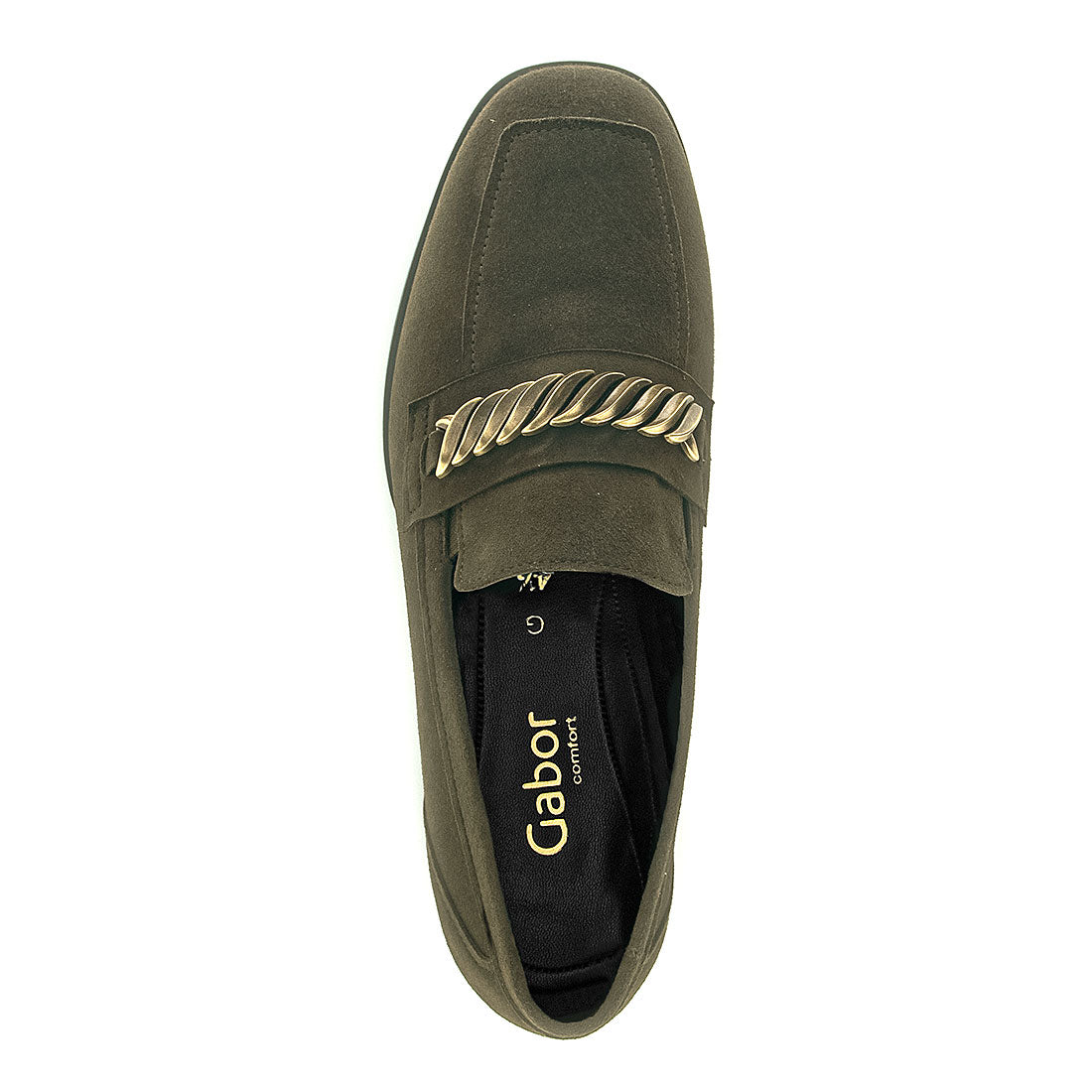 GABOR Olive green suede loafer with bit,