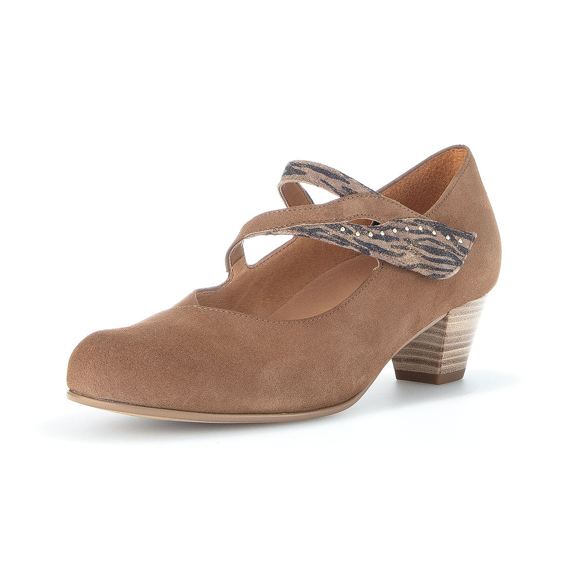 GABOR Dark sand suede pump with strap,