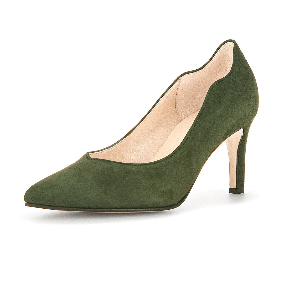 GABOR green suede pump with stiletto heel,