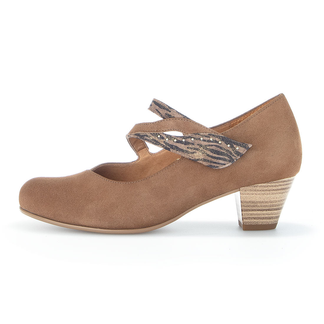GABOR Dark sand suede pump with strap,