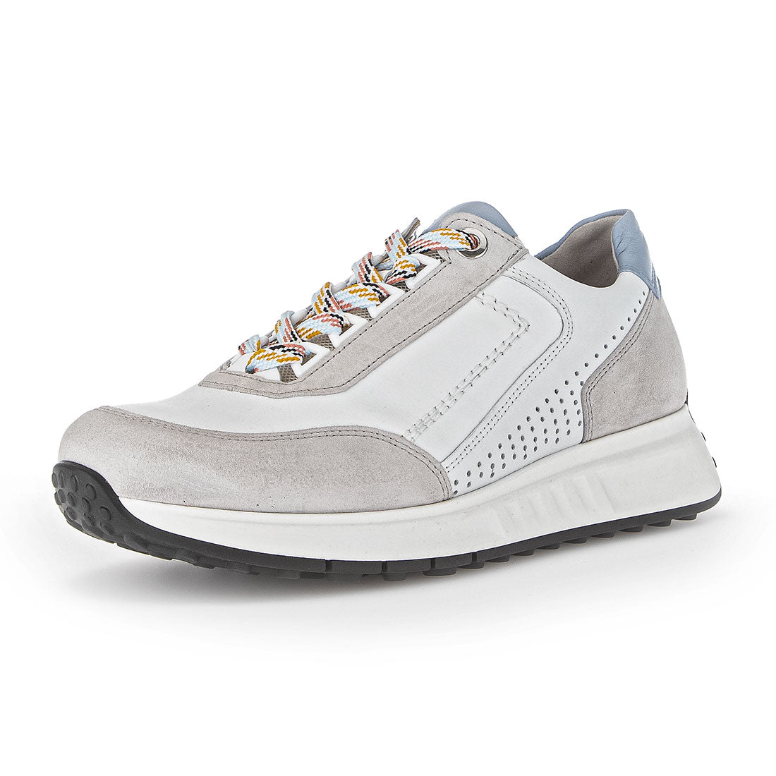 GABOR White leather sneaker with gray suede,