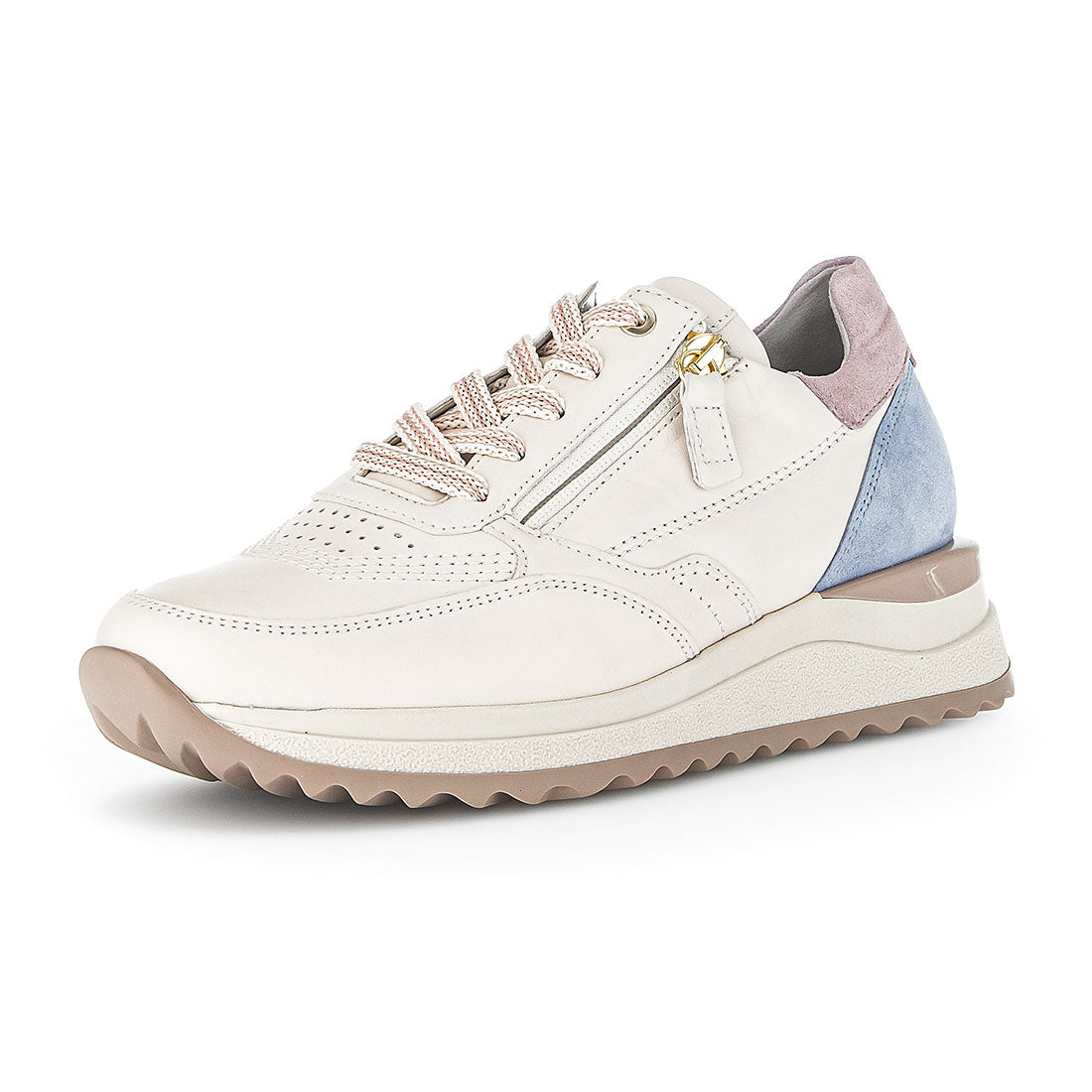 GABOR Light beige leather with pink+blue suede,