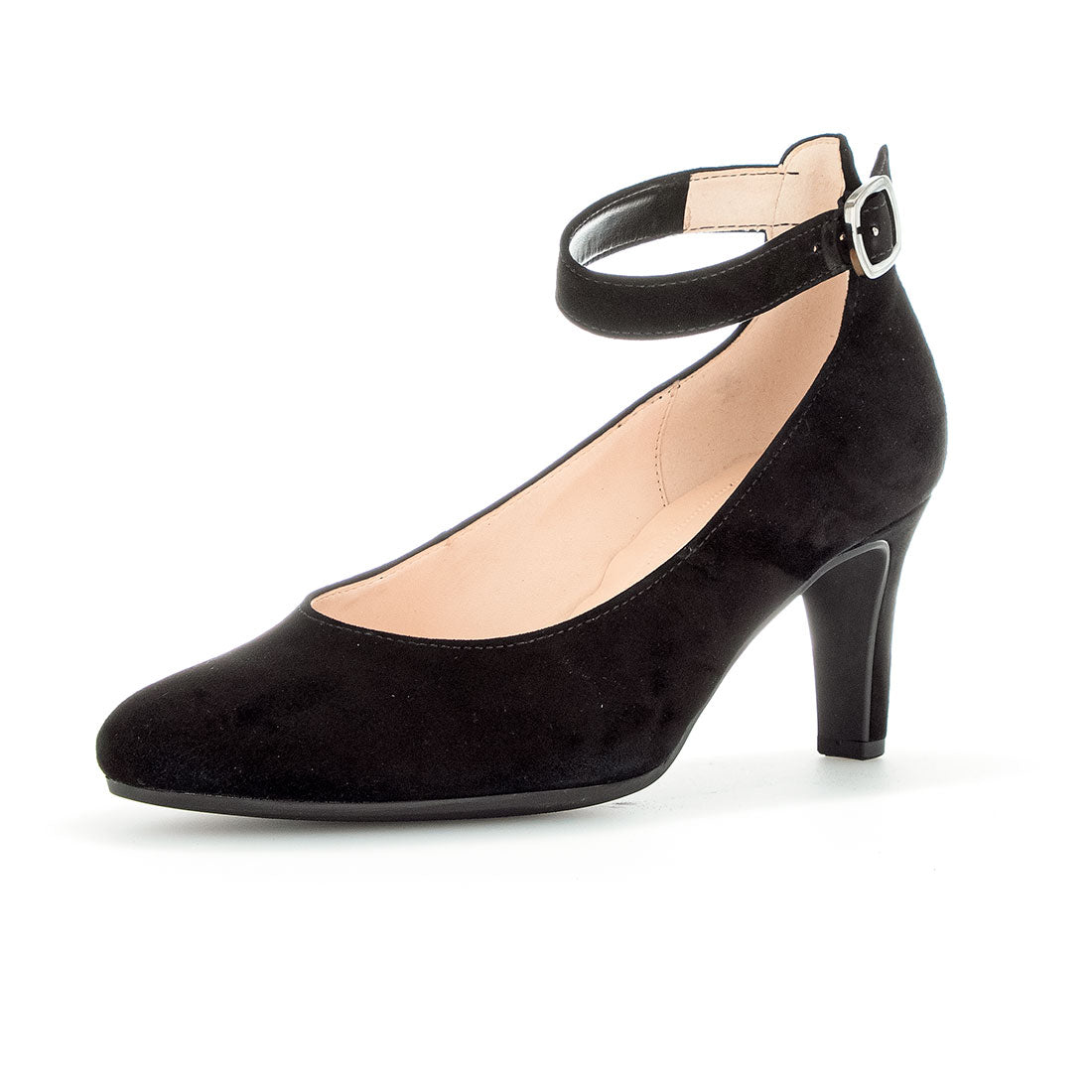 GABOR Black suede pump with ankle strap,