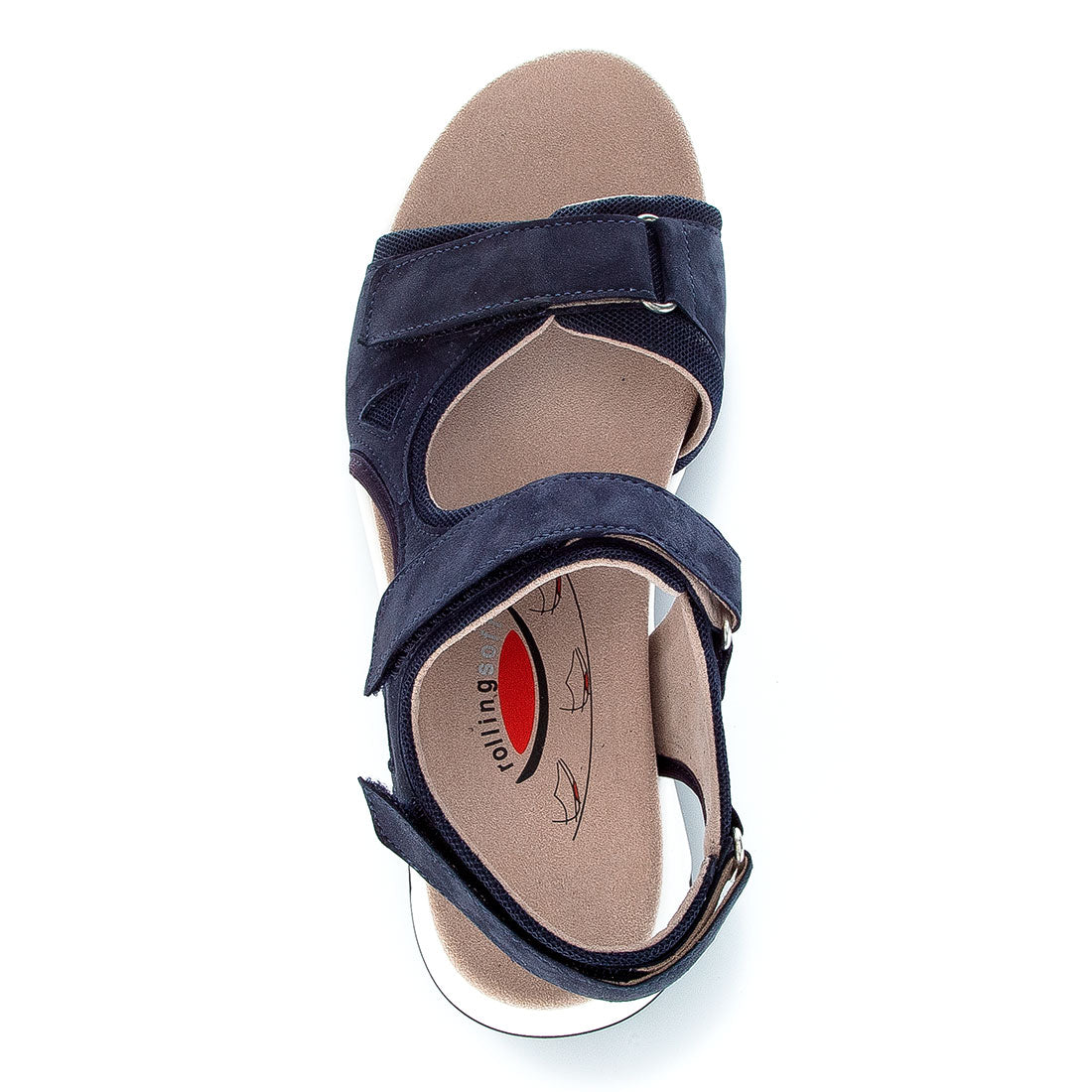 ROLLINGSOFT Blue nubuck sandal with Velcro straps,