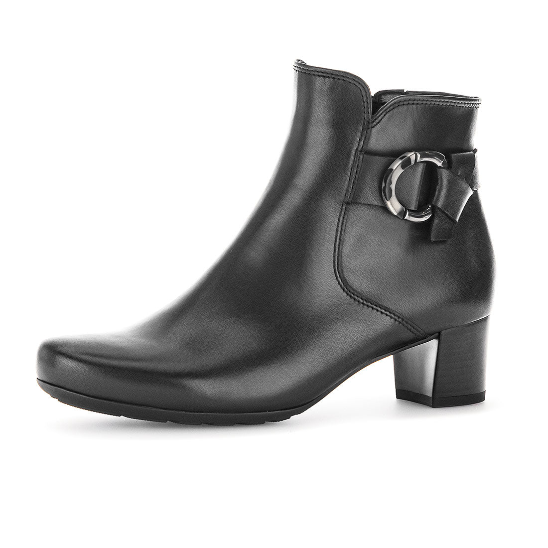 GABOR Black leather boot with decorative buckle,