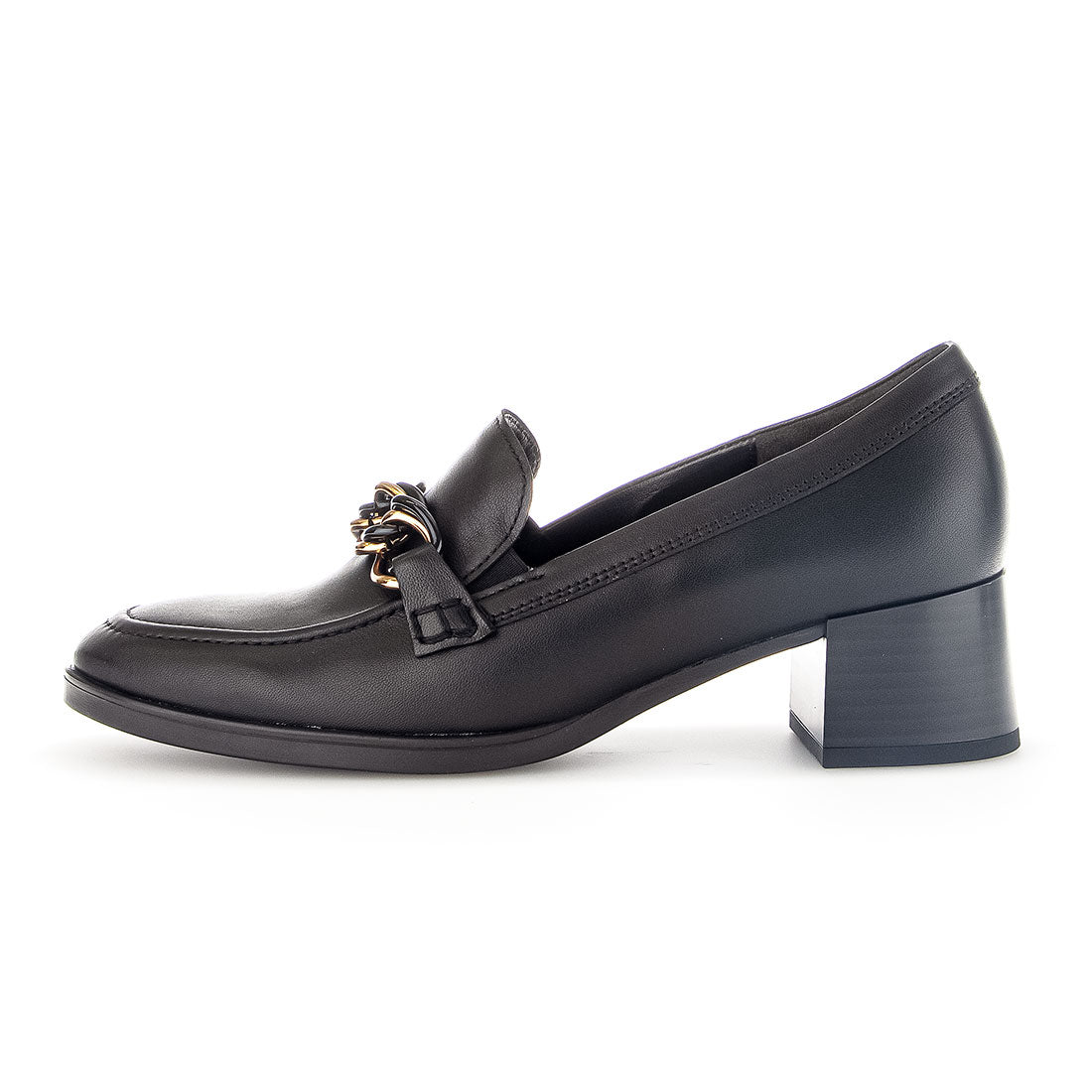 GABOR Black leather pump with gold buckle,