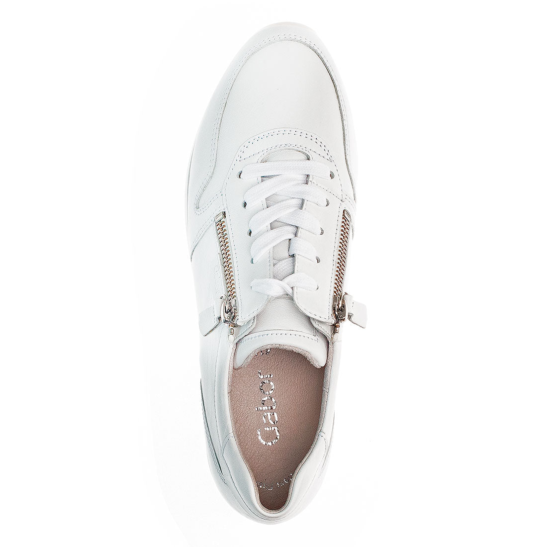 GABOR White leather sneaker with lace + zipper,
