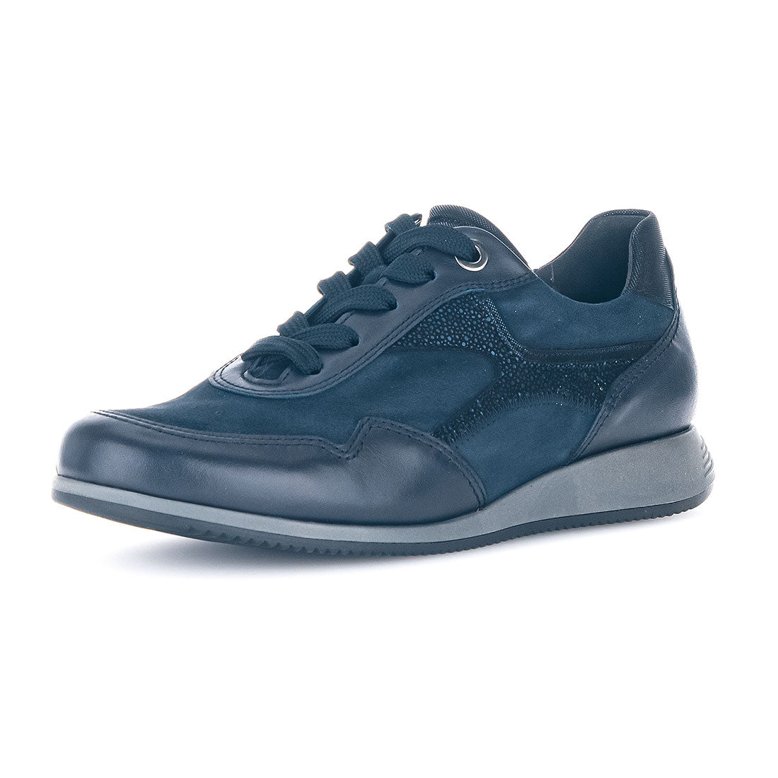 GABOR Blue leather and nubuck sneaker with laces,