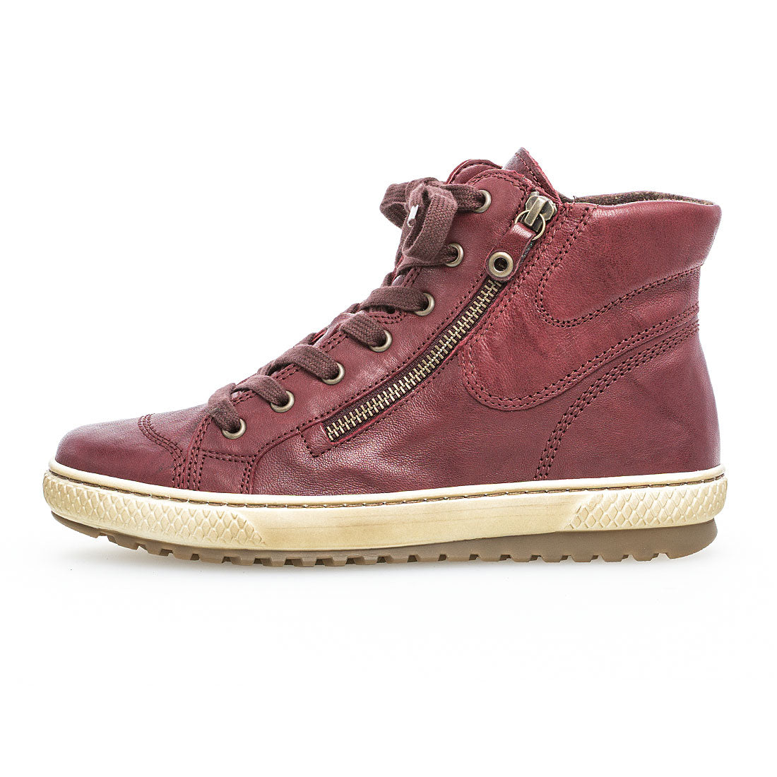 GABOR Dark red leather with laces and zipper,