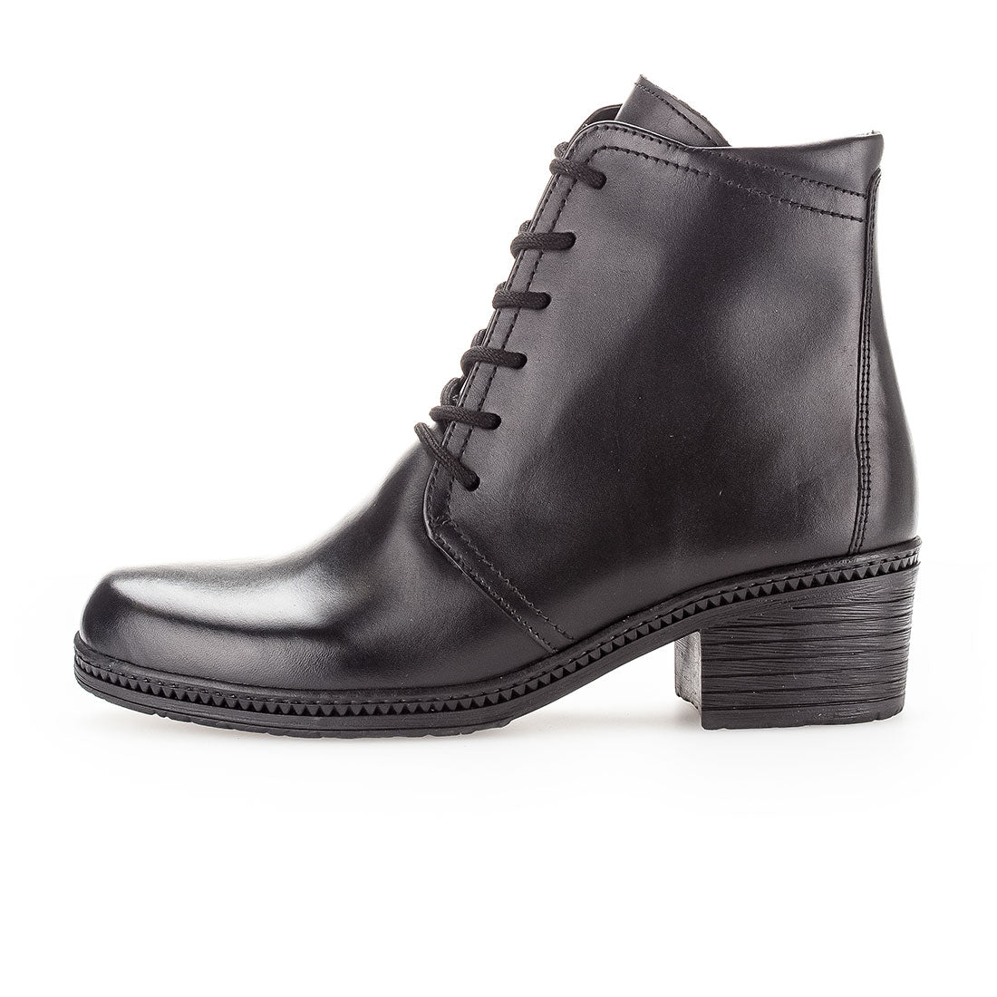 GABOR black leather lace up boot with zipper,