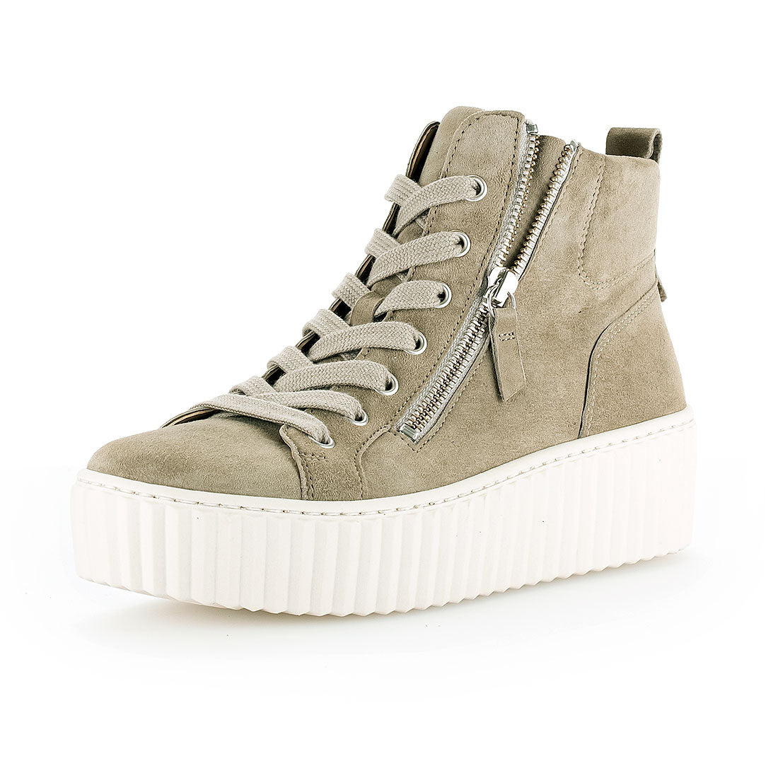 GABOR gray green suede boot zip/lace,