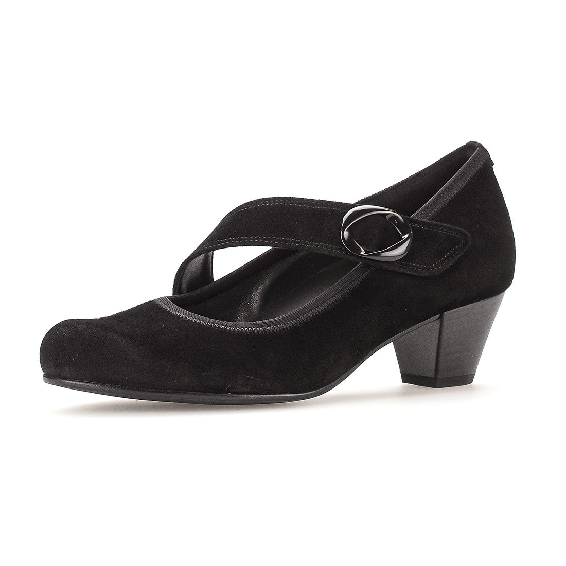 GABOR Black suede pump with Velcro strap,