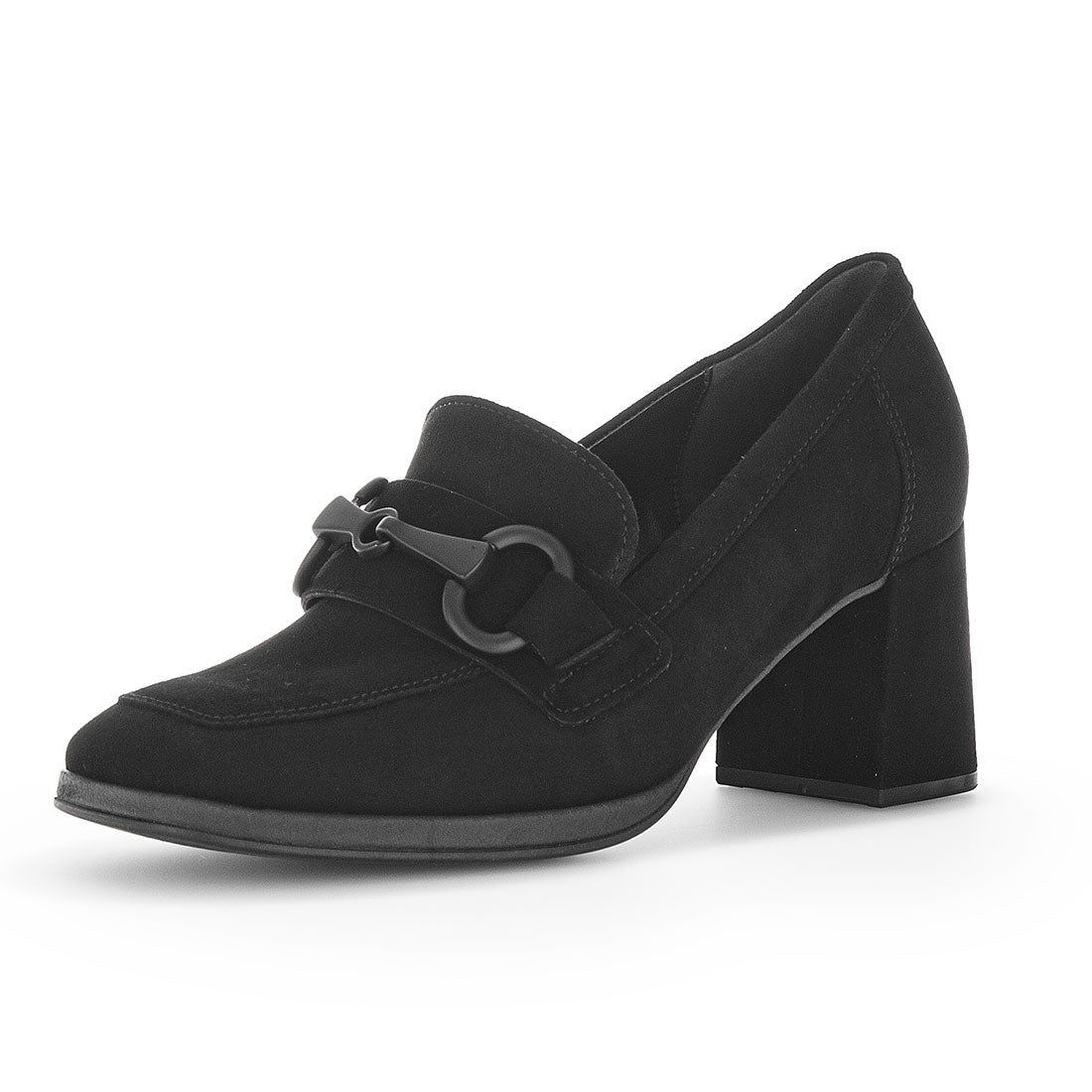 GABOR Black suede loafer with black bit,